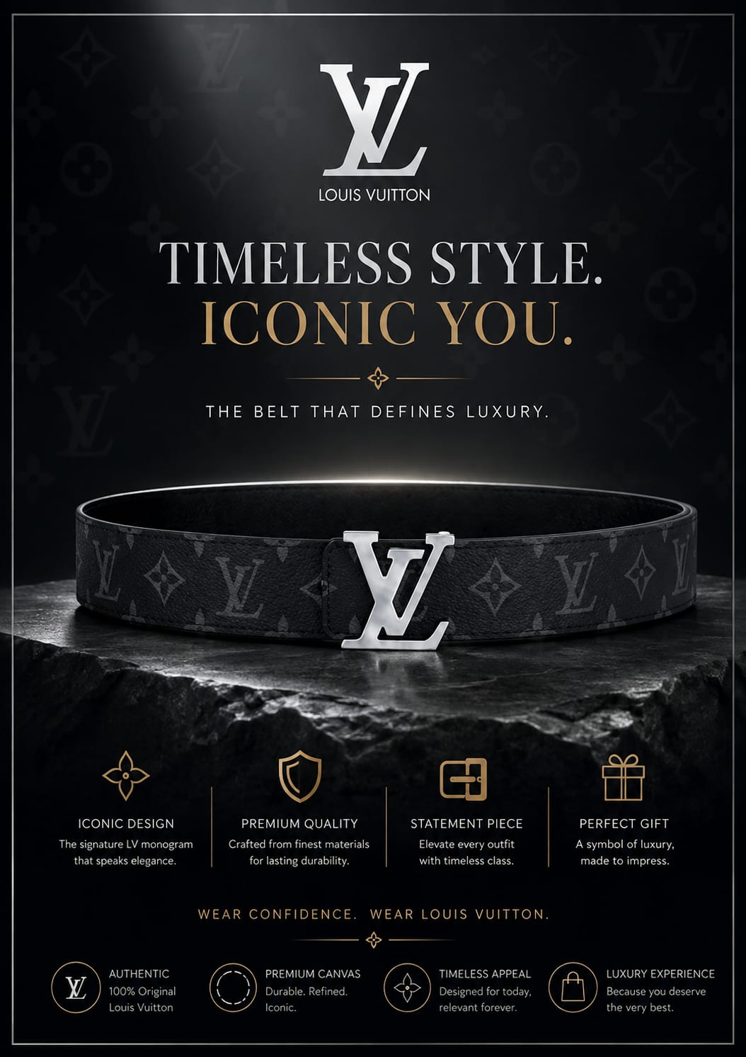 Luxury Monogram Leather Belt