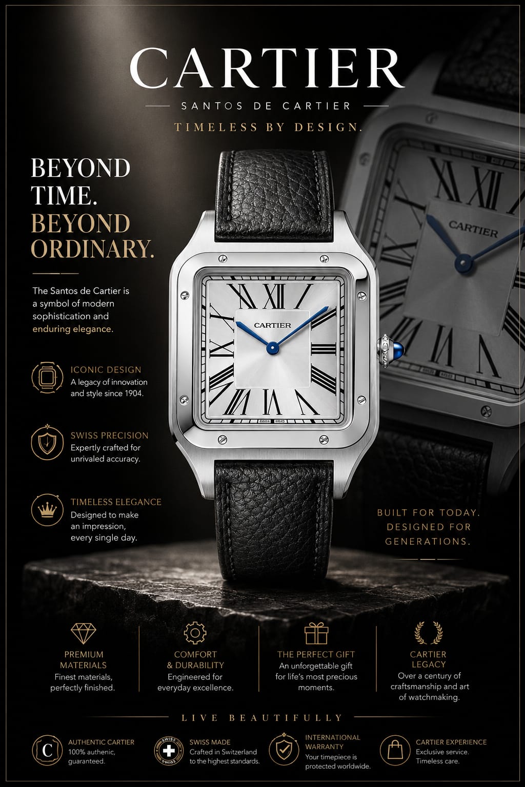 Classic Square Dial Leather Watch