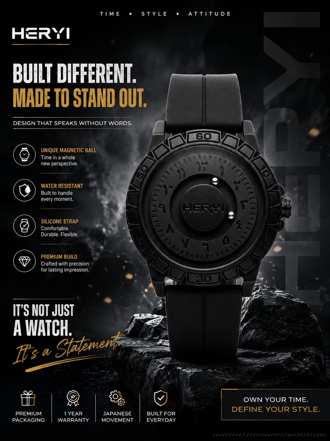 HERUI Black Luxury Watch