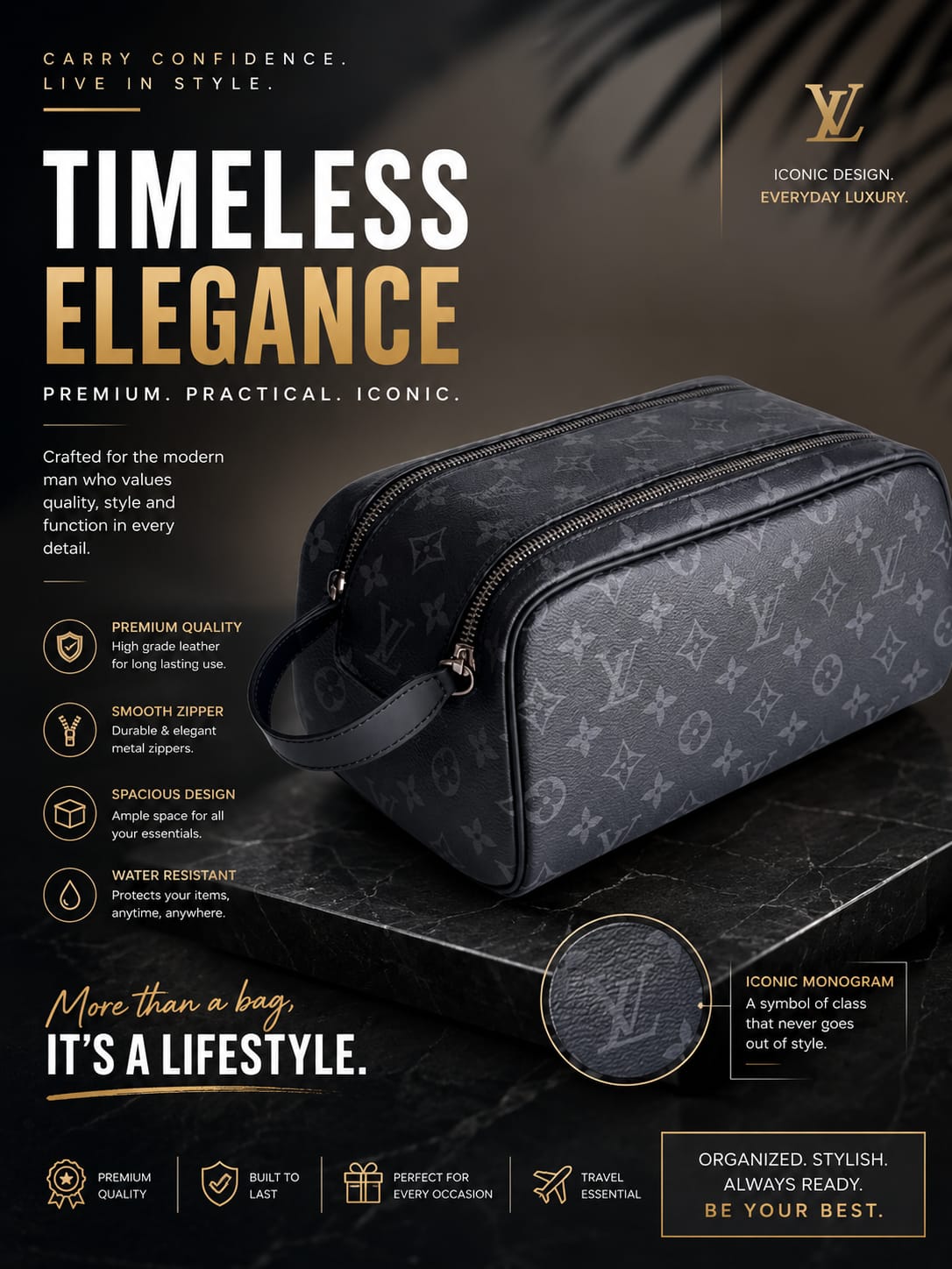 Luxury Monogram Travel & Toiletry Bag